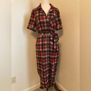 DownEast Red and Navy Blue Plaid Dress